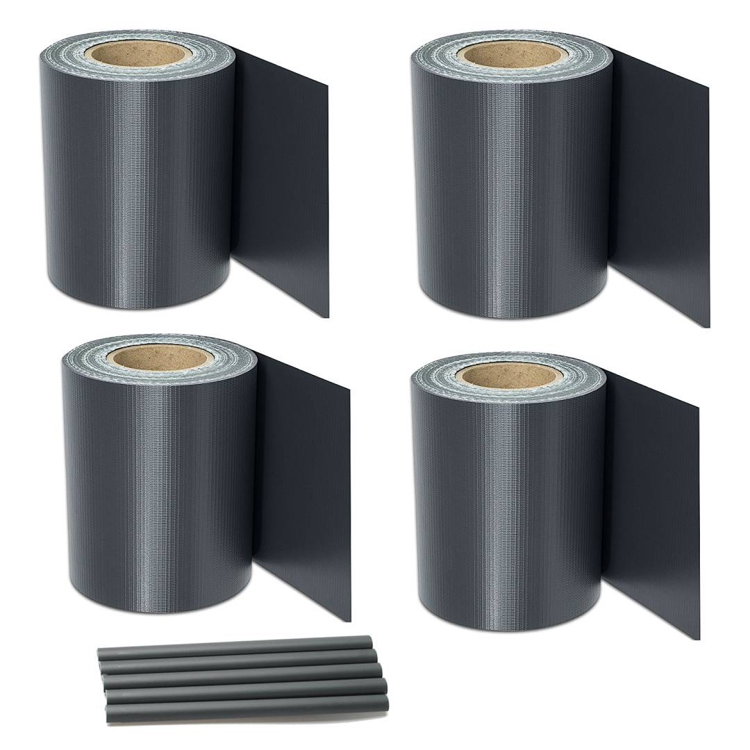 Vier Rollen schwarzes Klebeband und vier passende Stäbe werden angezeigt.