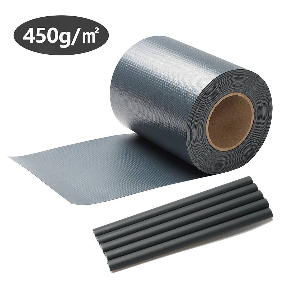 Eine Rolle grauen Films mit einer Gewichtsangabe von „450g/m²