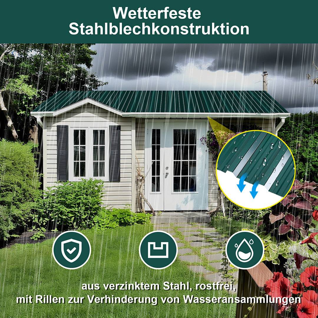 „Wetterfeste Stahlblechwand mit Rippen zur Verhinderung von Wasseransammlung