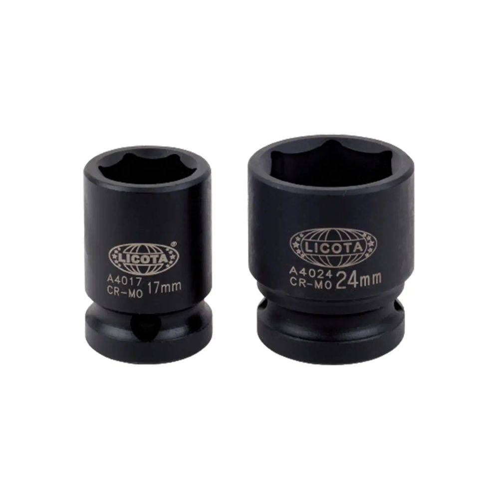 Zwei schwarze Licota-Steckschlüssel, Größen 17mm und 24mm, mit gekennzeichneten Teilenummern.