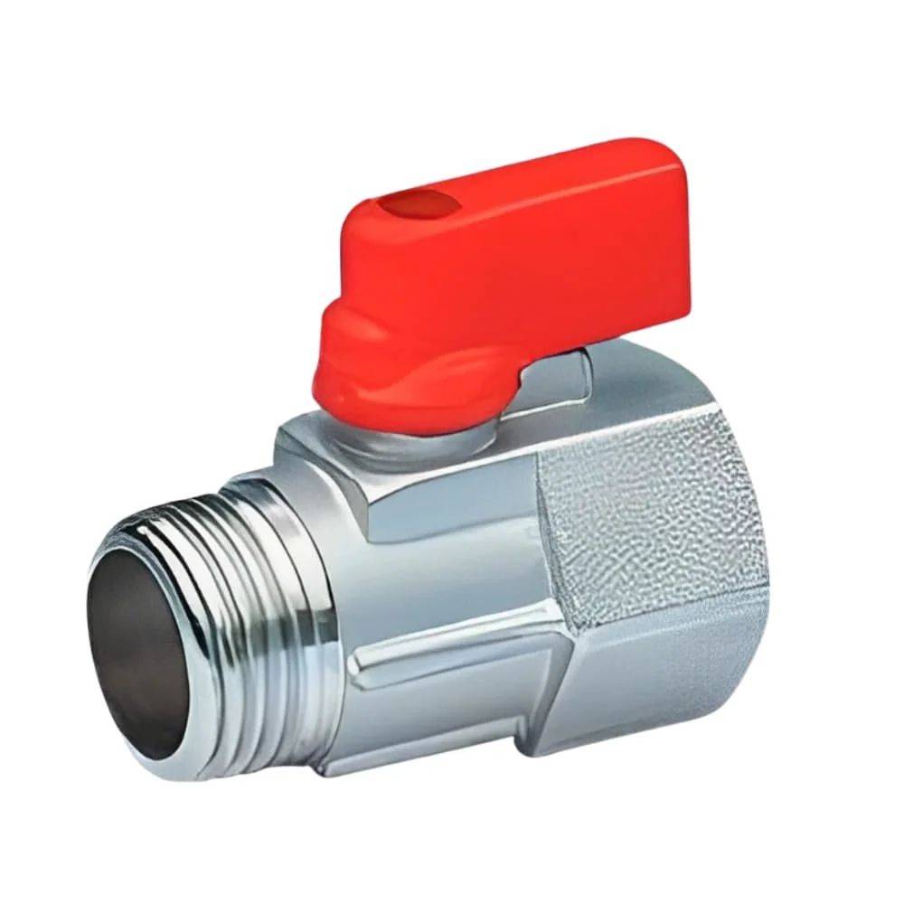 Ein verchromtes Kugelventil mit rotem Hebelbetätiger, entwickelt zur Steuerung des Wasserdurchflusses, hat einen gewindeflansch-Steckanschluss.