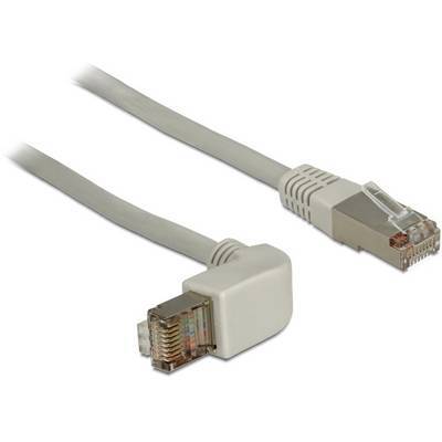Zwei graue Ethernet-Kabel mit transparenten Steckern, eines gerade und eines gewinkelt, werden für Netzwerkverbindungen verwendet.