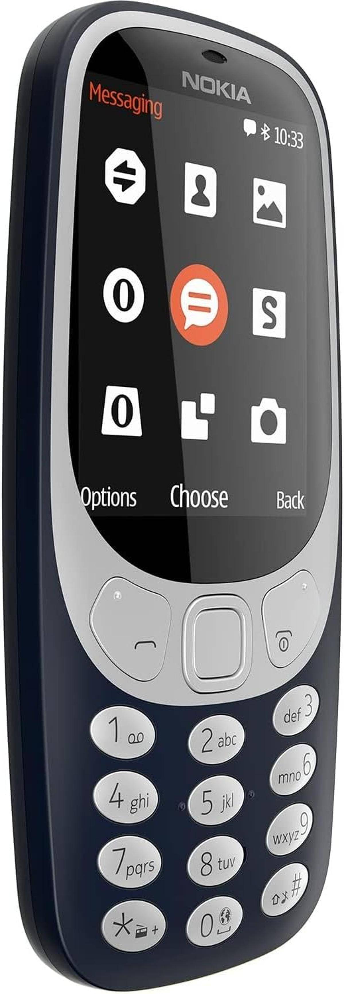 Ein Handy-Bildschirm mit Menüsymbolen, einschließlich eines Ordners, einer Kamera und eines E-Mail-Symbols. Schaltflächen darunter zeigen 