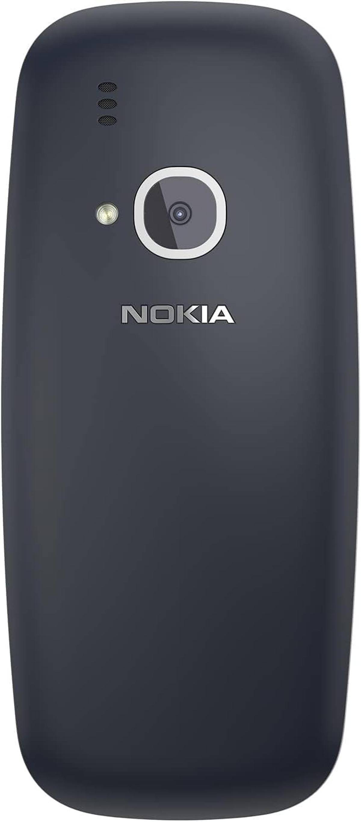 Die Rückseite eines dunkelgefärbten Nokia-Telefons mit dem Nokia-Logo in der Mitte.