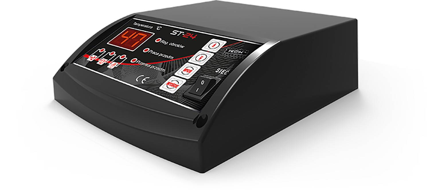 Ein digitaler Temperaturregler mit rotem LED-Display, das „47