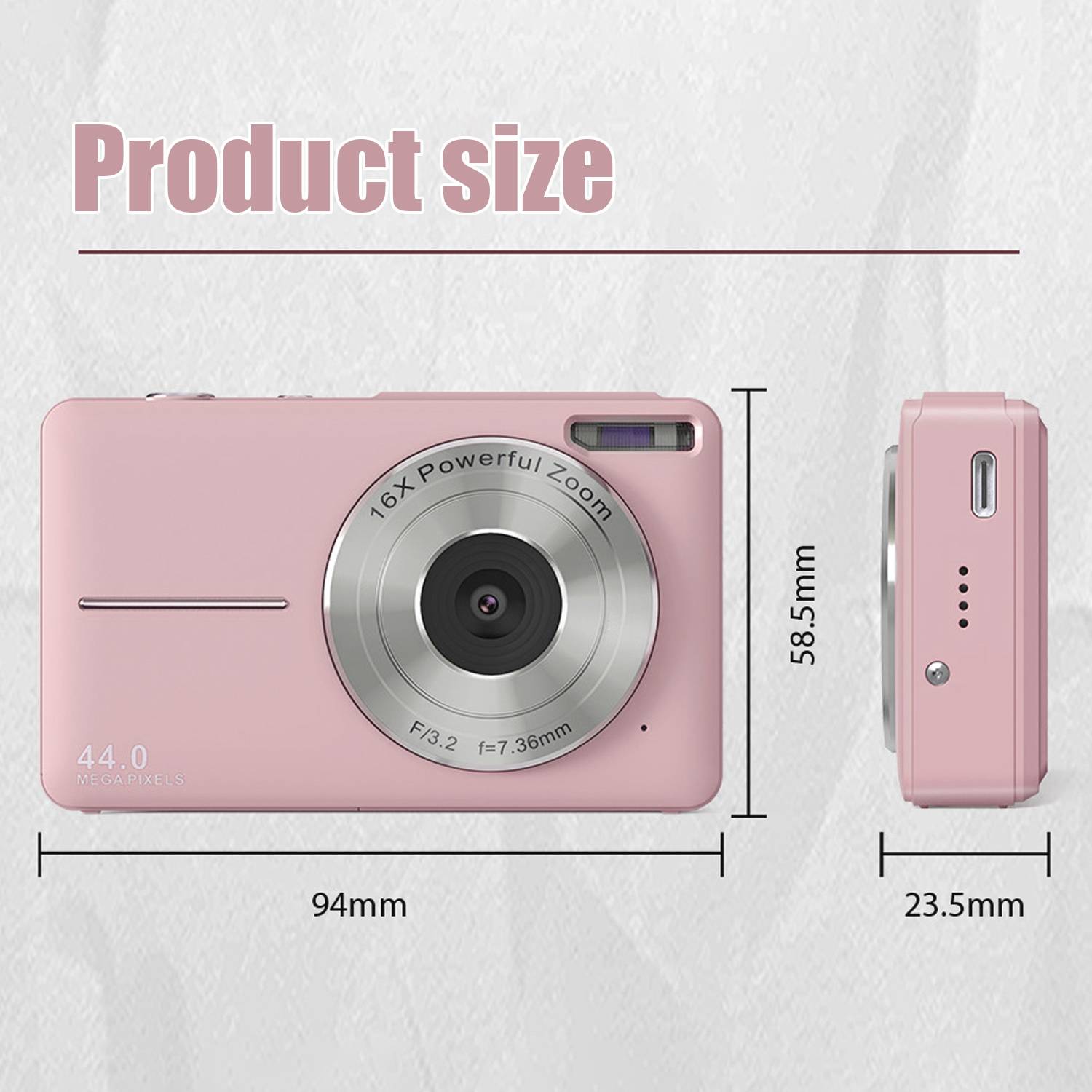 Rosa digitale Kamera mit „16X leistungsstarkem Zoom