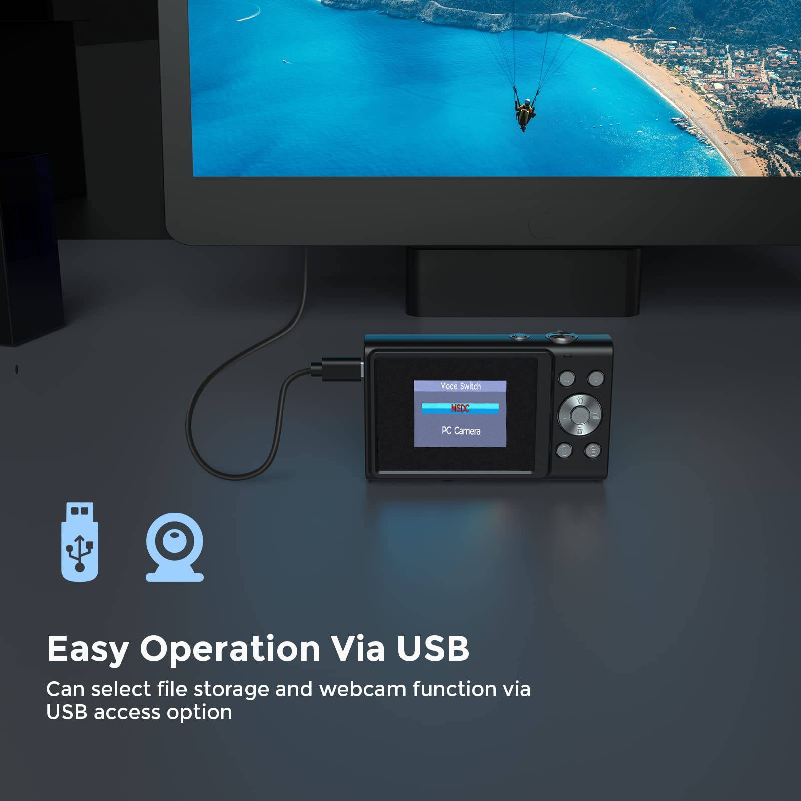 Digitalkamera 48 MP, 2,7 K FHD, 16-facher Digitalzoom, Webcam, Autofokus Black