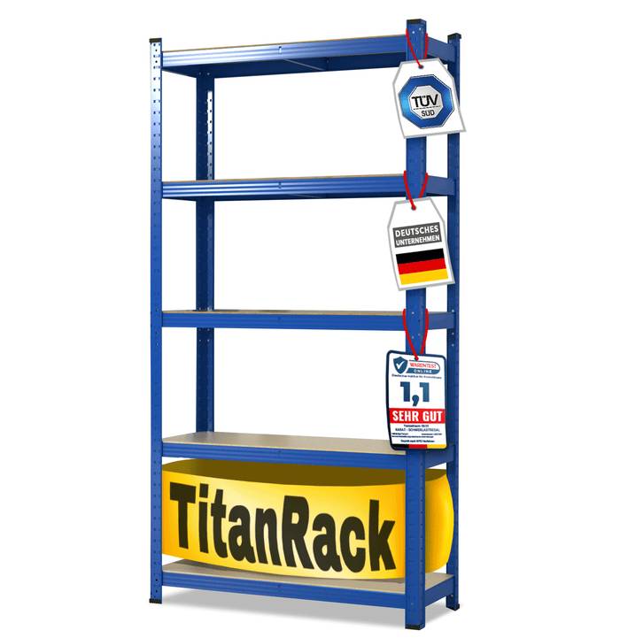 KARAT Schwerlastregal Grizzly - Bis zu 1250 kg Traglast - Schnelle Montage durch Stecksystem - 150 x 75 x 30 cm - Blau