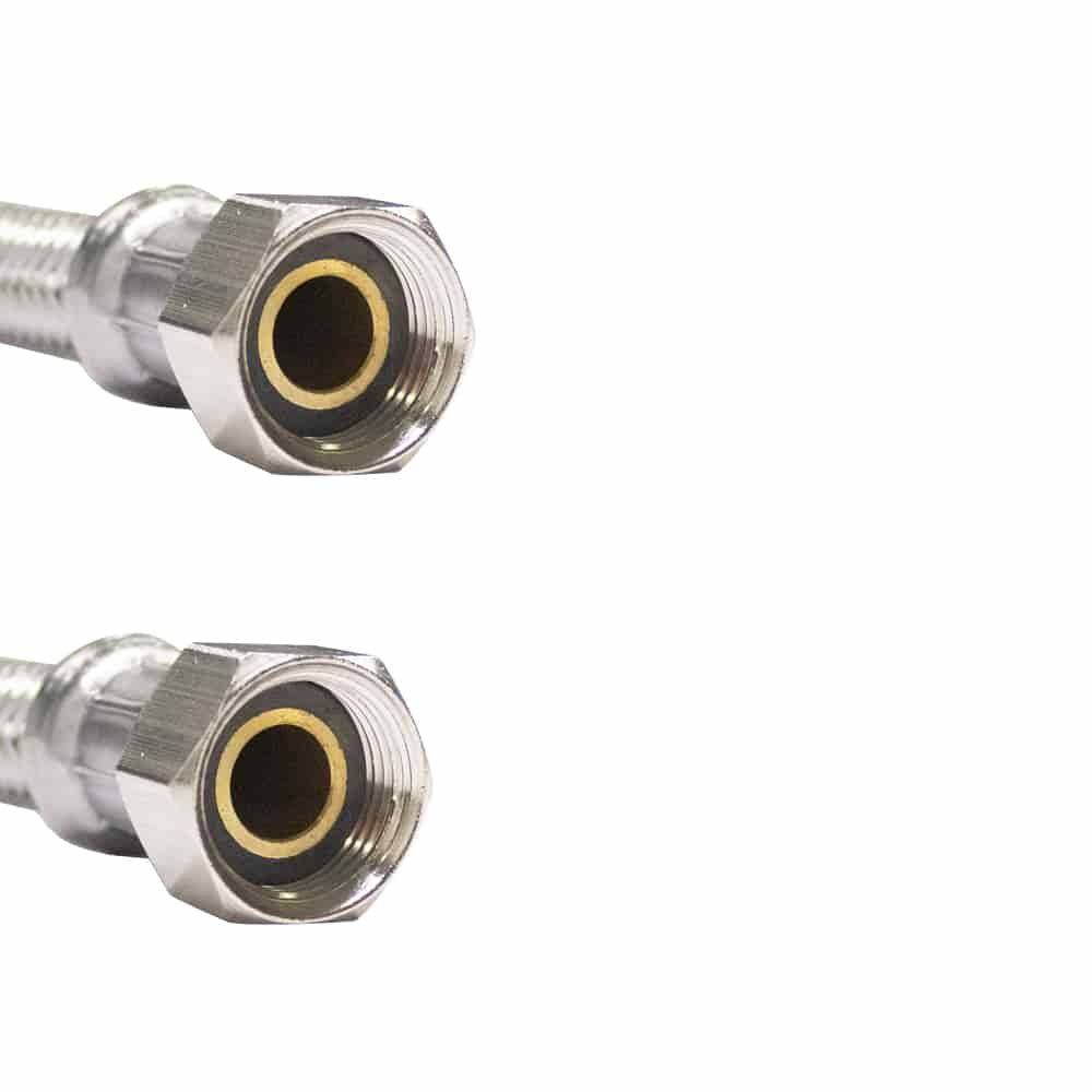 Zwei koaxiale Steckverbinder mit metallischer Oberflächenfinish, parallel zueinander positioniert und nach unten ausgerichtet, verwendet für elektronische oder Fernsehverbindungen.