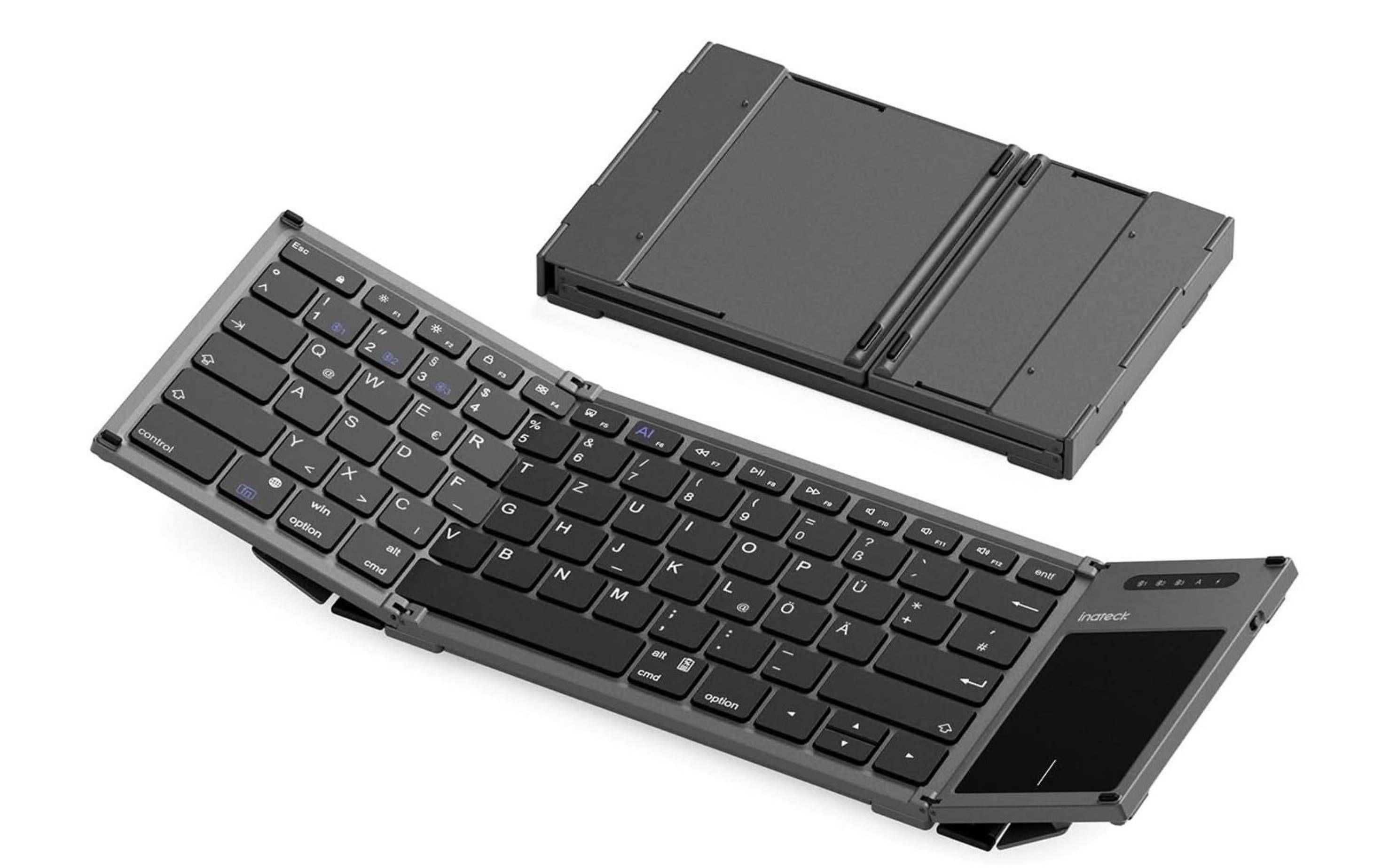 INATECK Faltbare Tastatur mit Touchpad, KI-Taste, BT 5.3, bis 3 Geräte mit Bridge Funktion, USB-C