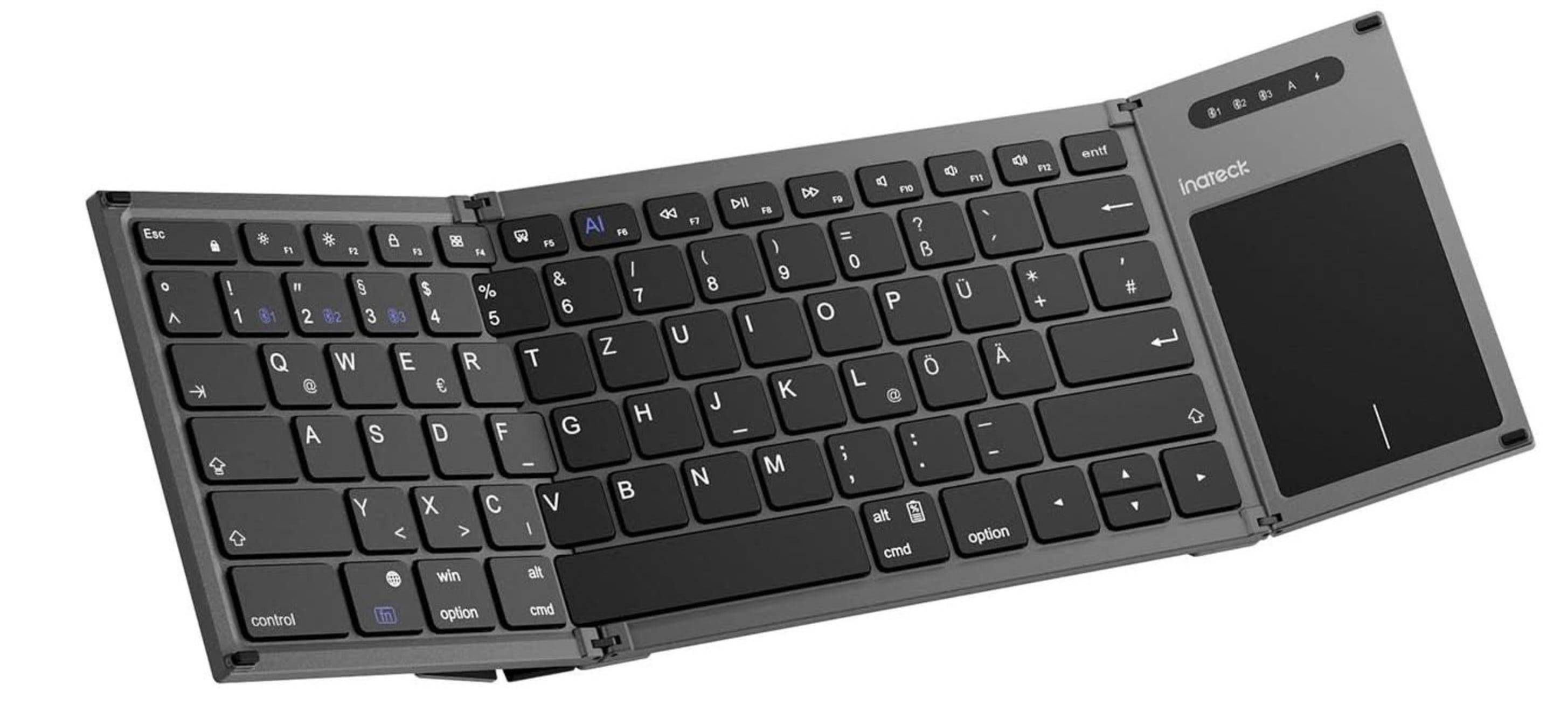 INATECK Faltbare Tastatur mit Touchpad, KI-Taste, BT 5.3, bis 3 Geräte mit Bridge Funktion, USB-C