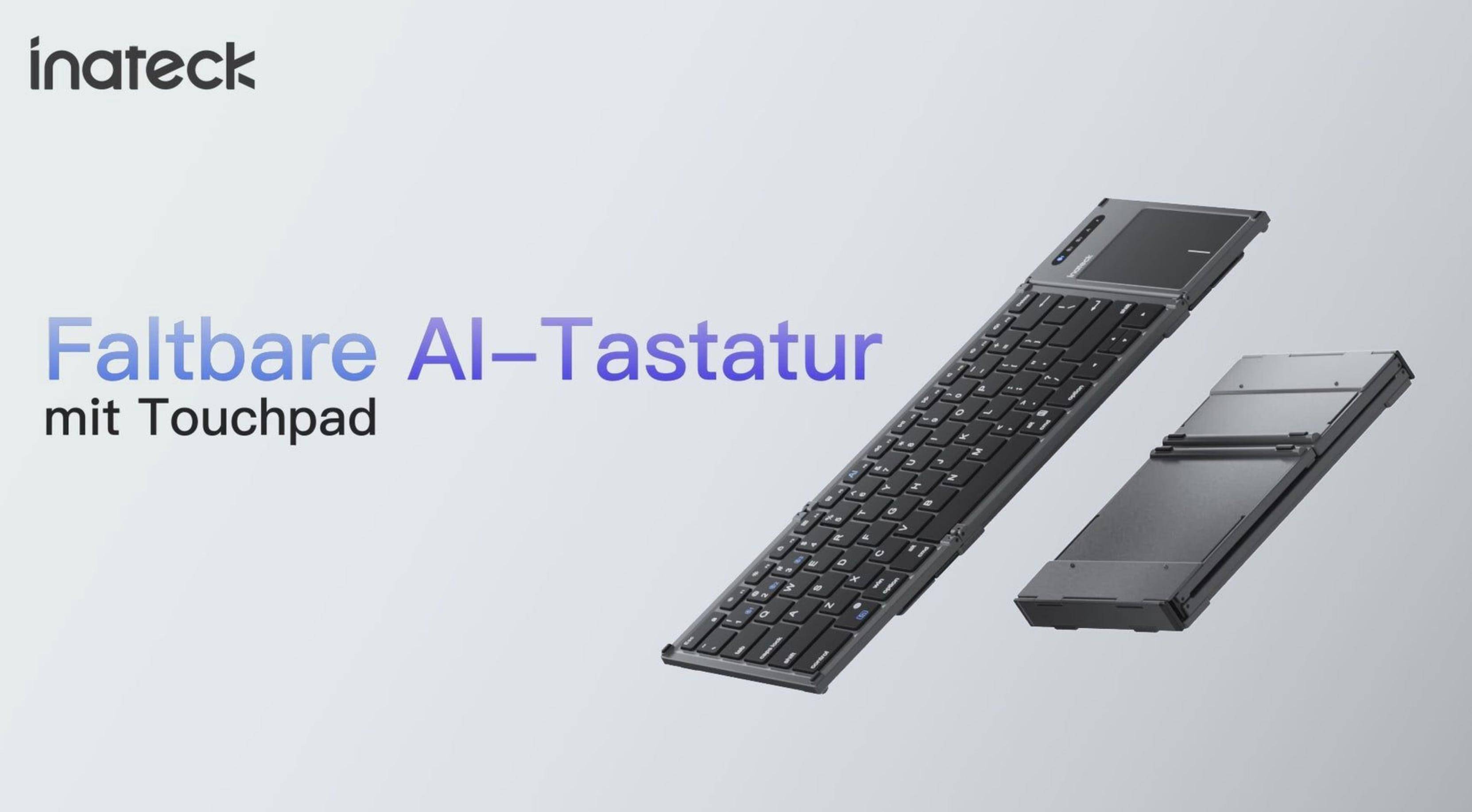 INATECK Faltbare Tastatur mit Touchpad, KI-Taste, BT 5.3, bis 3 Geräte mit Bridge Funktion, USB-C