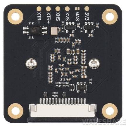 „Leiterplatte mit mehreren kleinen elektronischen Komponenten und beschrifteten Anschlußpunkten: XTR+, XTR-, XHS, XVS, MAS, 3V3.
