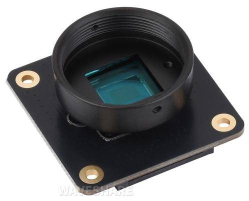 Ein Kamerasonsormodul mit Befestigungslöchern und einer rechteckigen Linse in der Mitte.