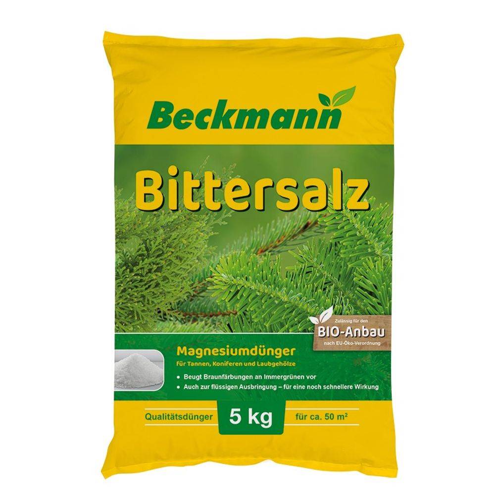 Eine gelbe Tasche mit der Aufschrift „Beckmann Bittersalz