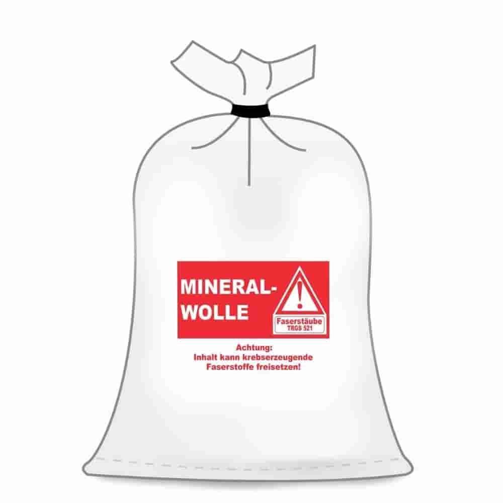 Eine weiße Tasche mit der Aufschrift „MINERAL-WOLLE