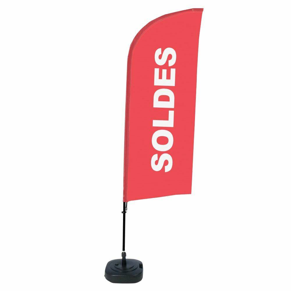 Rotes vertikales Banner mit dem Wort „SOLDES