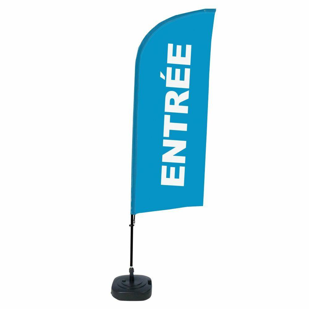 Blaue Flagge mit dem Wort „ENTRÉE