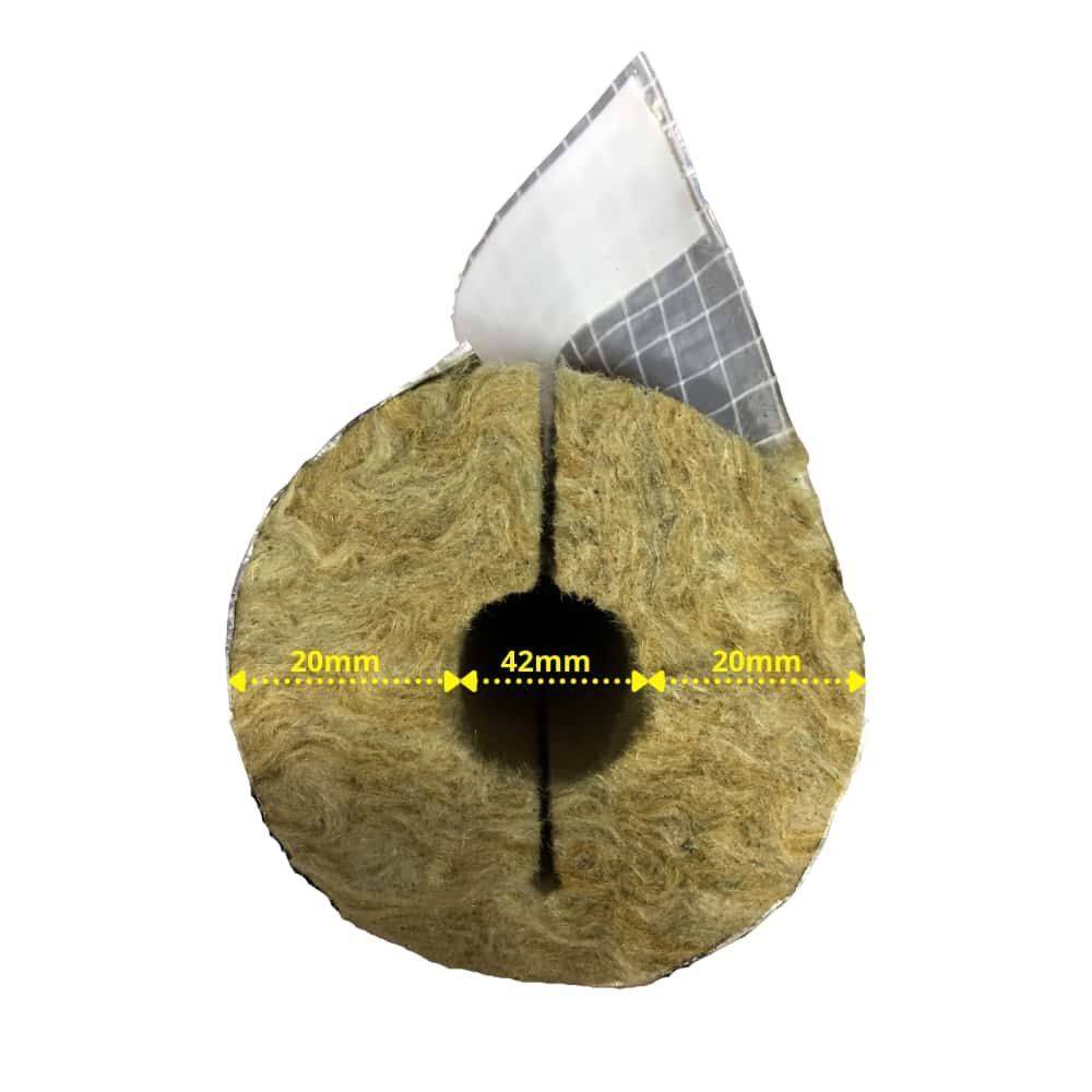 Rote Schutzschaumstoffröhre mit grauem Kern, mit hohlem Mittelteil. Abmessungen: 18 mm Innendurchmesser, 25 mm Dicke auf jeder Seite.
