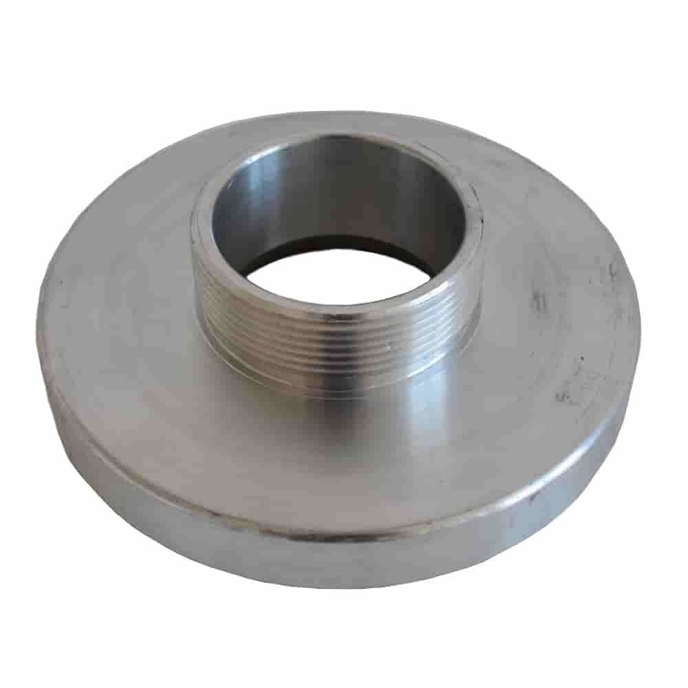 Metallflansch mit Gewindeloch, geeignet zum Verbinden von Rohren oder Armaturen, vor einem schlichten weißen Hintergrund dargestellt.