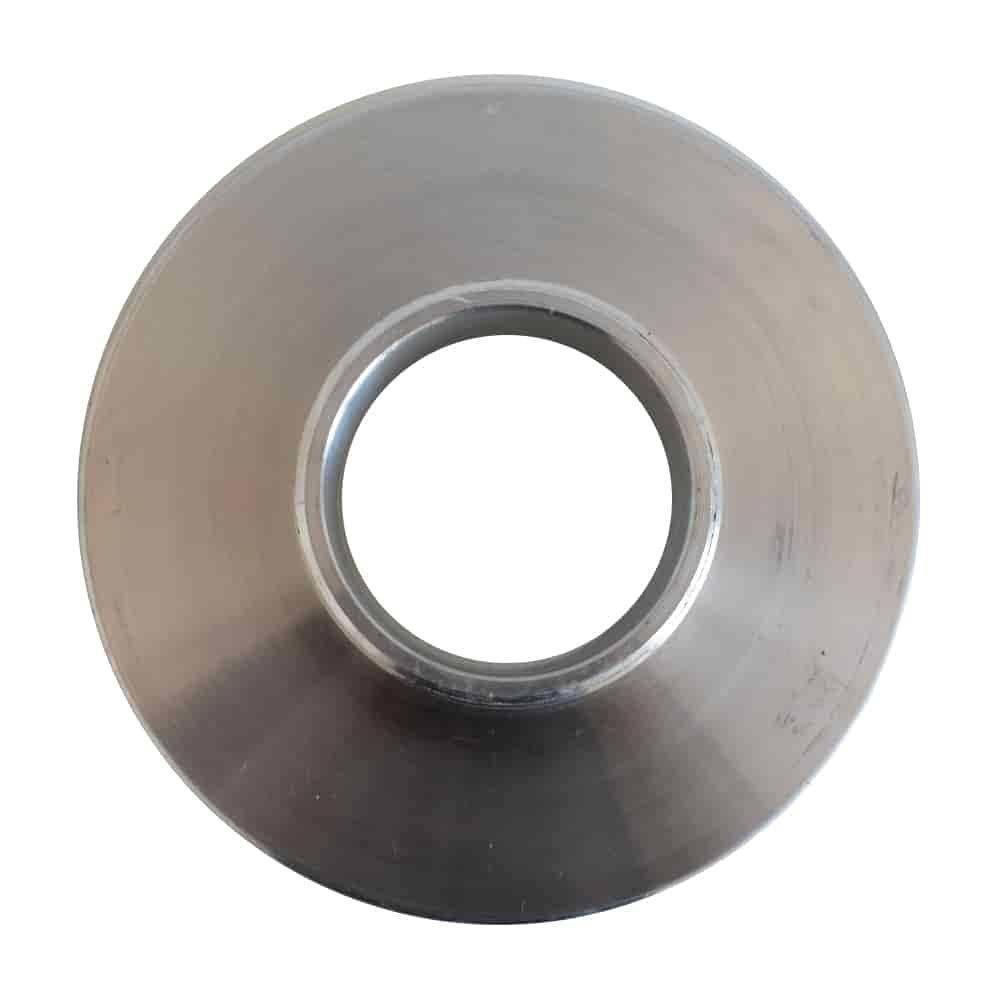 Ein metallischer konischer Reduzierer mit einem großen Durchmesser oben, der sich zu einer kleineren zentralen Öffnung verjüngt.