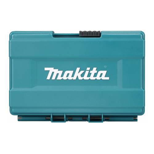 Ein blauer Makita-Werkzeugkasten mit dem weißen Makita-Logo in der Mitte seiner Vorderseite.
