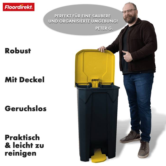 FLOORDIREKT Mülleimer Olaf - Robuster Step-On Abfalleimer - In verschiednenen Farben & Größen erhältlich - 50 Liter - Gelb