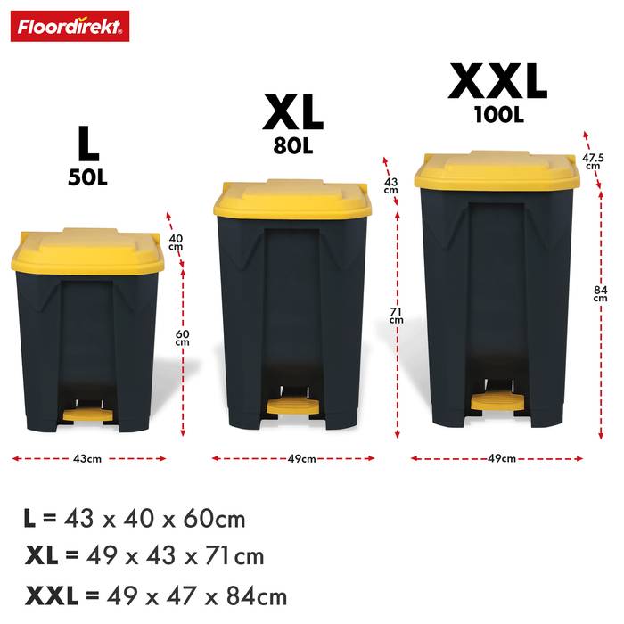 FLOORDIREKT Mülleimer Olaf - Robuster Step-On Abfalleimer - In verschiednenen Farben & Größen erhältlich - 50 Liter - Gelb