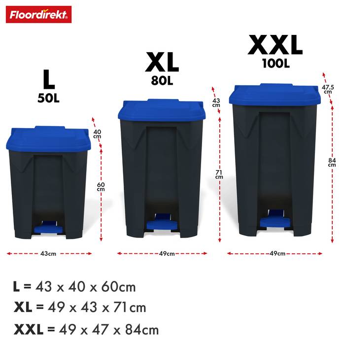 FLOORDIREKT Mülleimer Olaf - Robuster Step-On Abfalleimer - In verschiednenen Farben & Größen erhältlich - 50 Liter - Blau