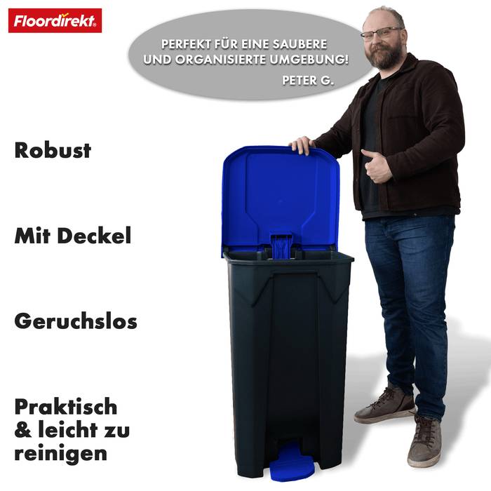 FLOORDIREKT Mülleimer Olaf - Robuster Step-On Abfalleimer - In verschiednenen Farben & Größen erhältlich - 50 Liter - Blau