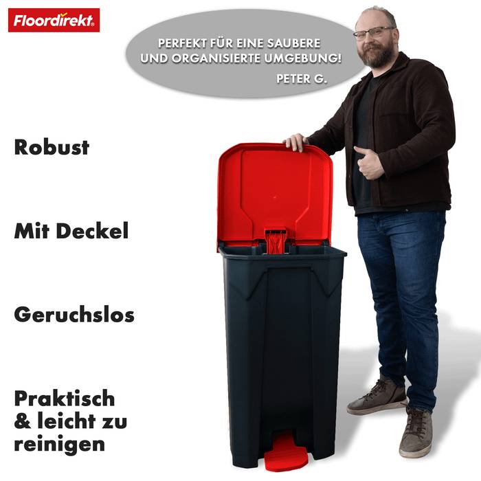 FLOORDIREKT Mülleimer Olaf - Robuster Step-On Abfalleimer - In verschiednenen Farben & Größen erhältlich - 100 Liter - Rot