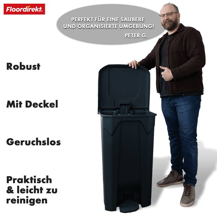 FLOORDIREKT Mülleimer Olaf - Robuster Step-On Abfalleimer - In verschiednenen Farben & Größen erhältlich - 100 Liter - Grau