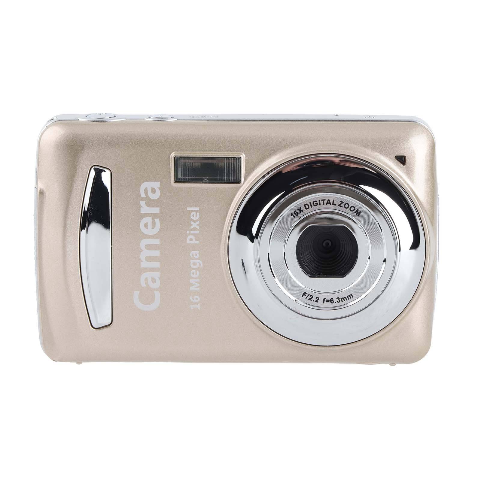 Eine kompakte Digitalkamera mit metallischer Oberfläche, mit einem Objektiv mit der Bezeichnung „16x Digital Zoom
