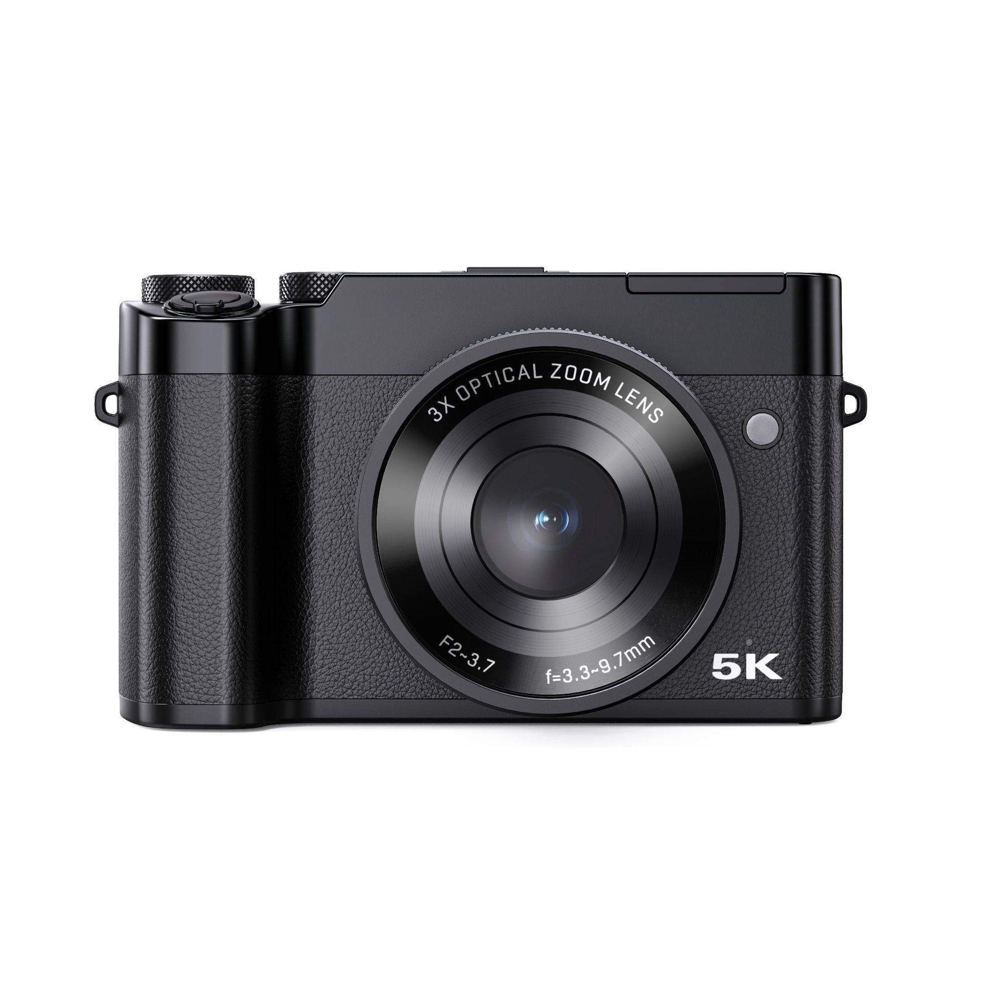 Eine schwarze digitale Kamera mit der Kennzeichnung „5K