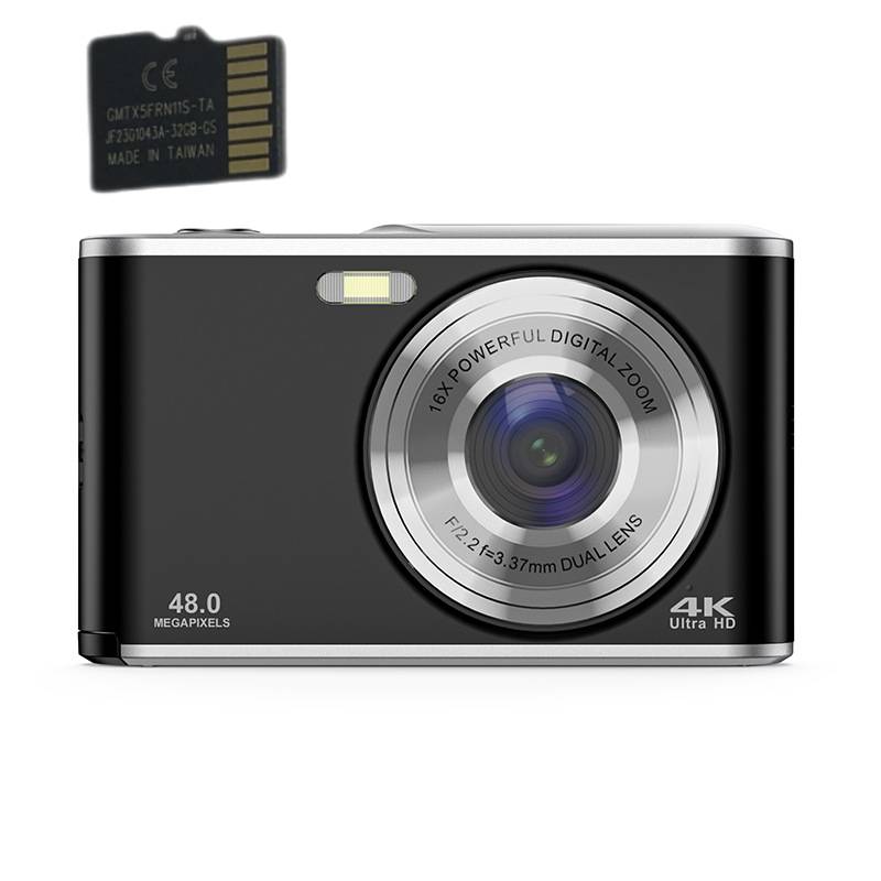 Eine schwarze Digitalkamera mit „48,0 Megapixel