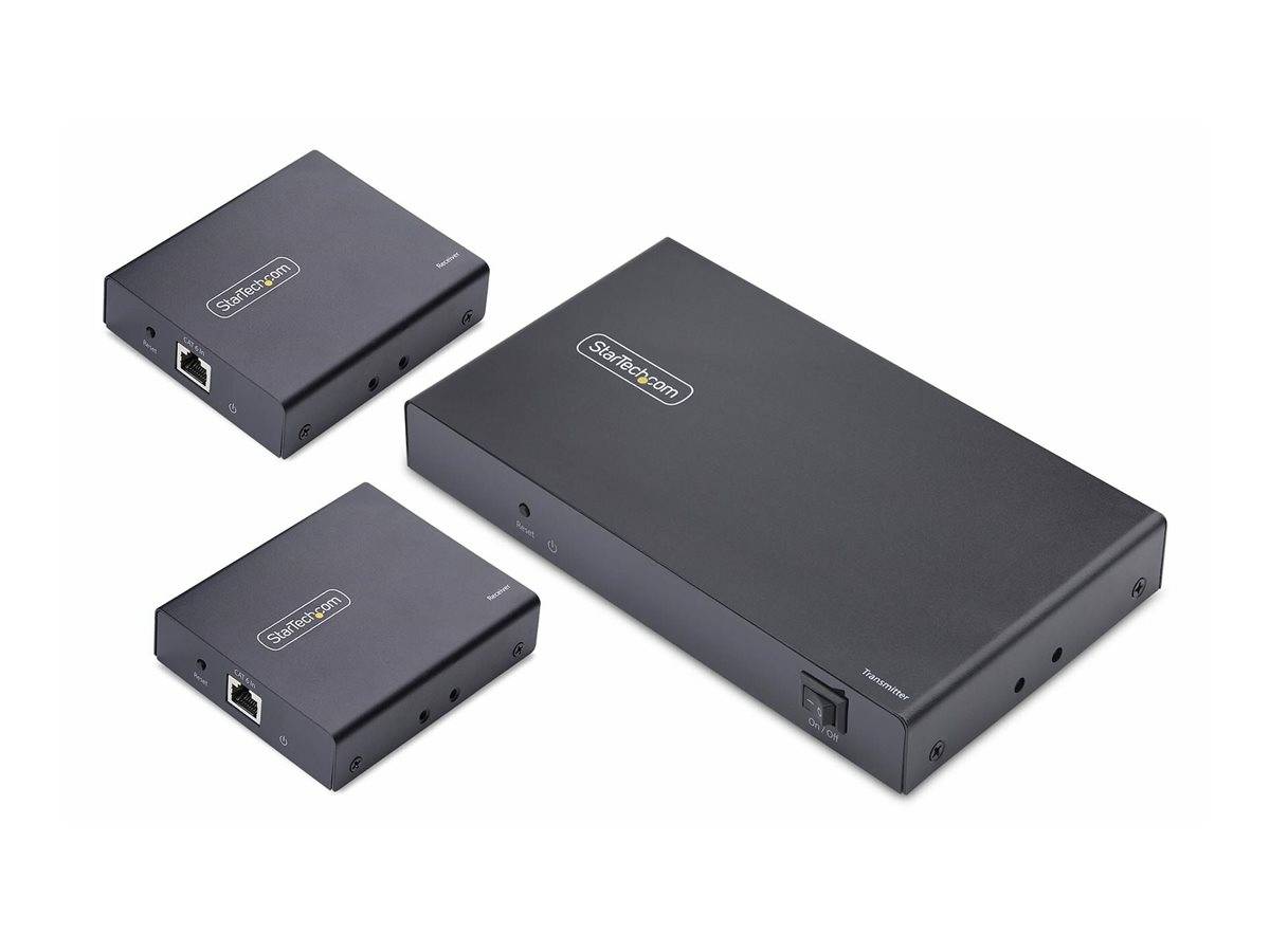 Drei schwarze elektronische Geräte mit der Bezeichnung „StarTech.com
