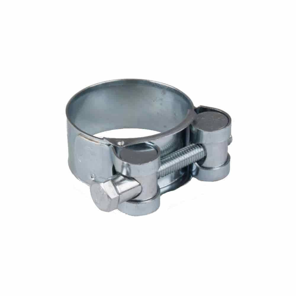 Eine metallische Schlauchschelle mit Schraubenmechanismus zum Anziehen, die verwendet wird, um Schläuche auf Rohren zu befestigen und eine feste und dichte Verbindung zu gewährleisten.
