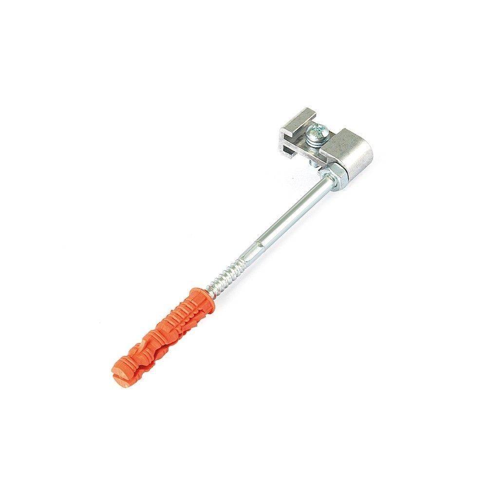 Ein langer Metallwanddübel mit orange-gelbem Kunststoffende, wird zum Befestigen schwerer Objekte an Wänden verwendet.