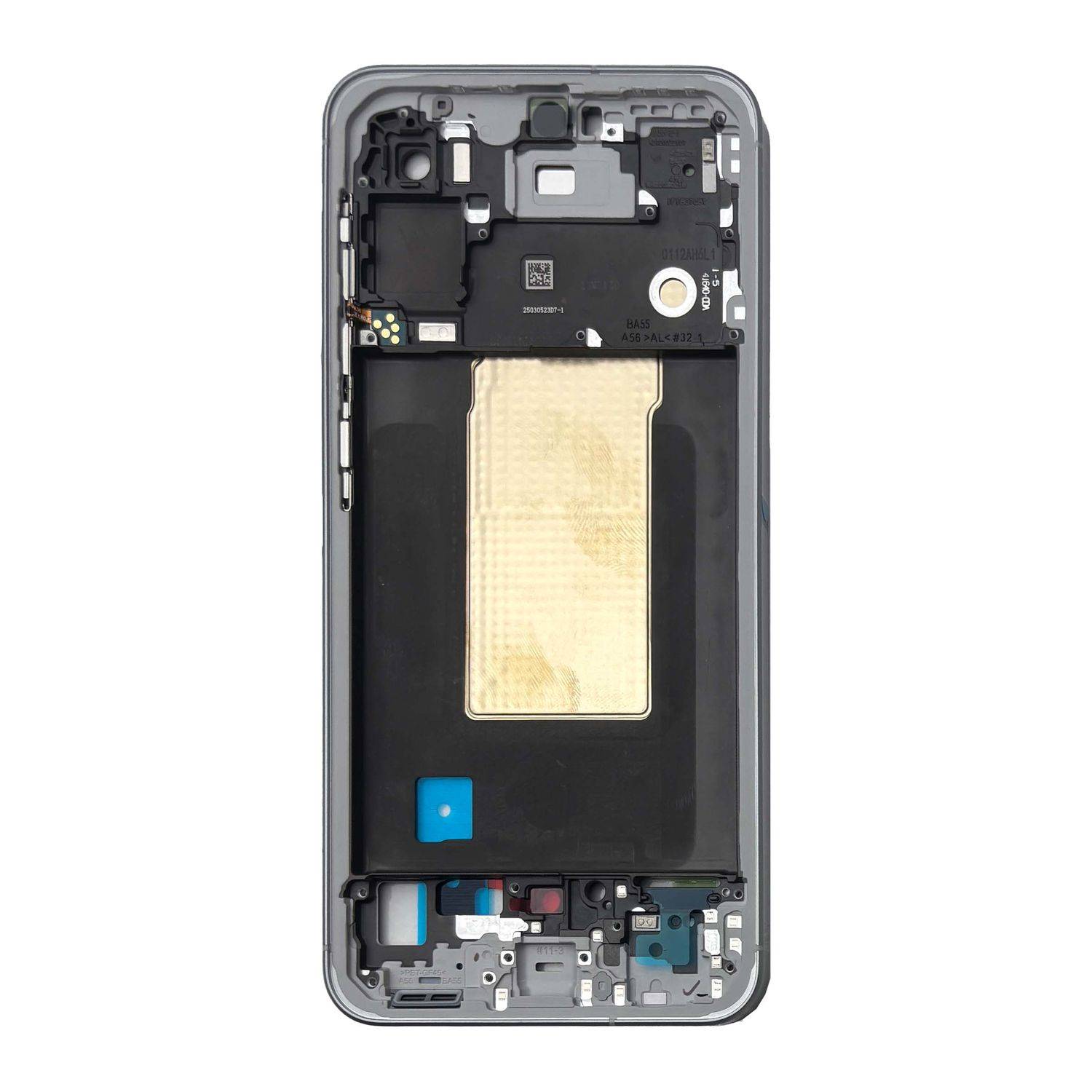 „Eine Smartphone-Rückseite mit Kameraausschnitten auf der linken Seite. Das linke Bild zeigt die Außenfläche; das rechte Bild zeigt das Innere.