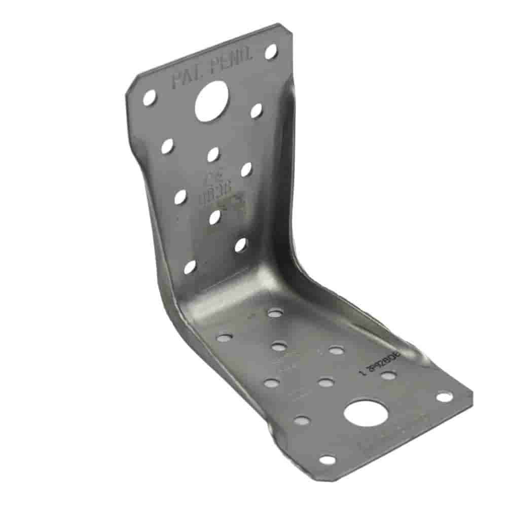 Metallklammer mit mehreren Löchern zur Befestigung, gekennzeichnet mit 