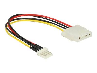 Ein Drei-Pin-zu-Vier-Pin-Stromstecker mit roten, gelben und schwarzen Kabeln, der zum Verbinden von Computerkomponenten verwendet wird.