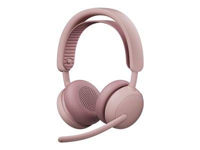 Ein Paar rosa Over-Ear-Kopfhörer mit angebautem Mikrofon. Das Design ist modern und elegant, geeignet zum Spielen oder für die Telekommunikation.
