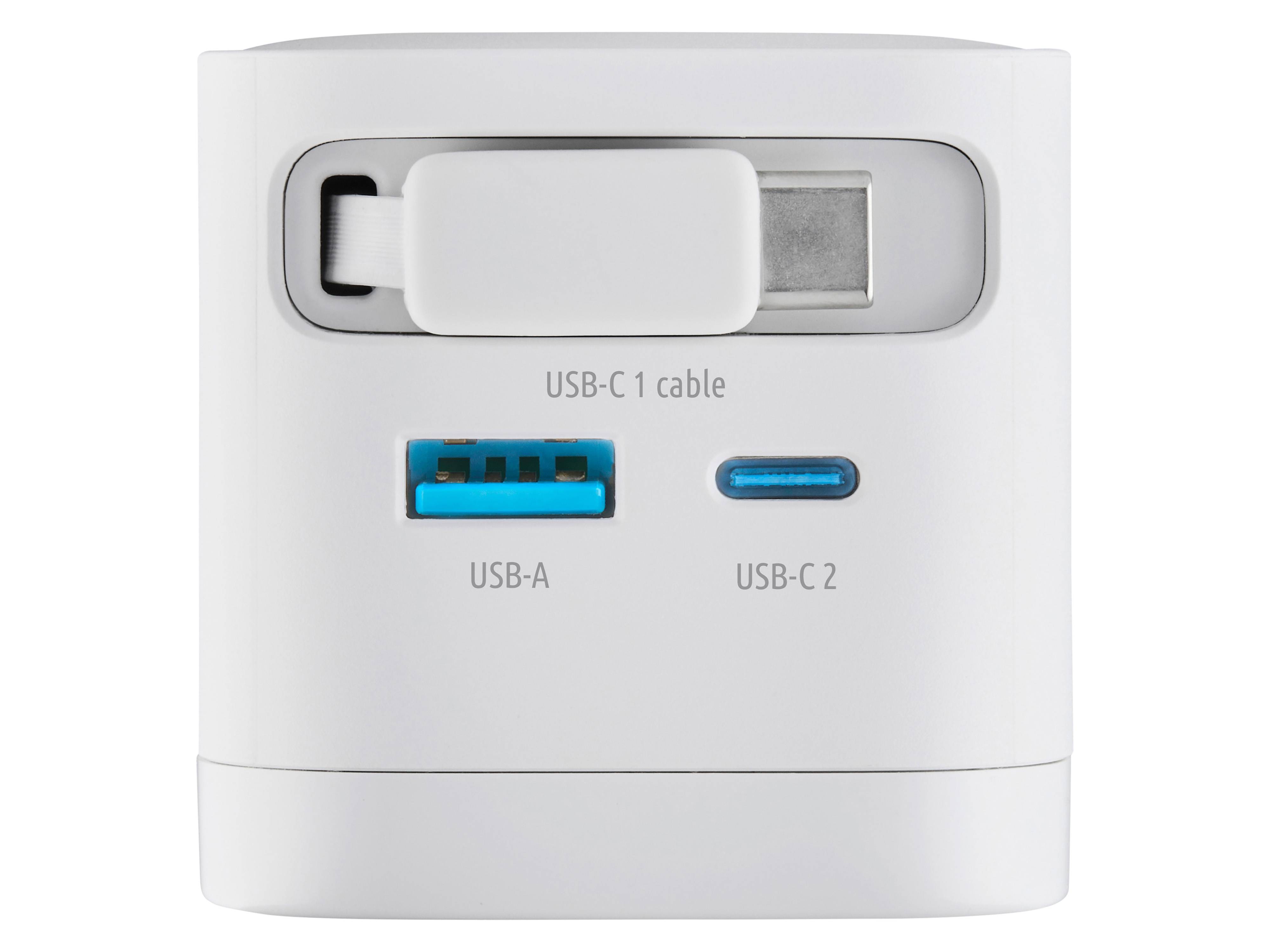 INTENSO Schnellladegerät, 65 W, ausziehbares USB-C Kabel, EU-Stecker, weiß