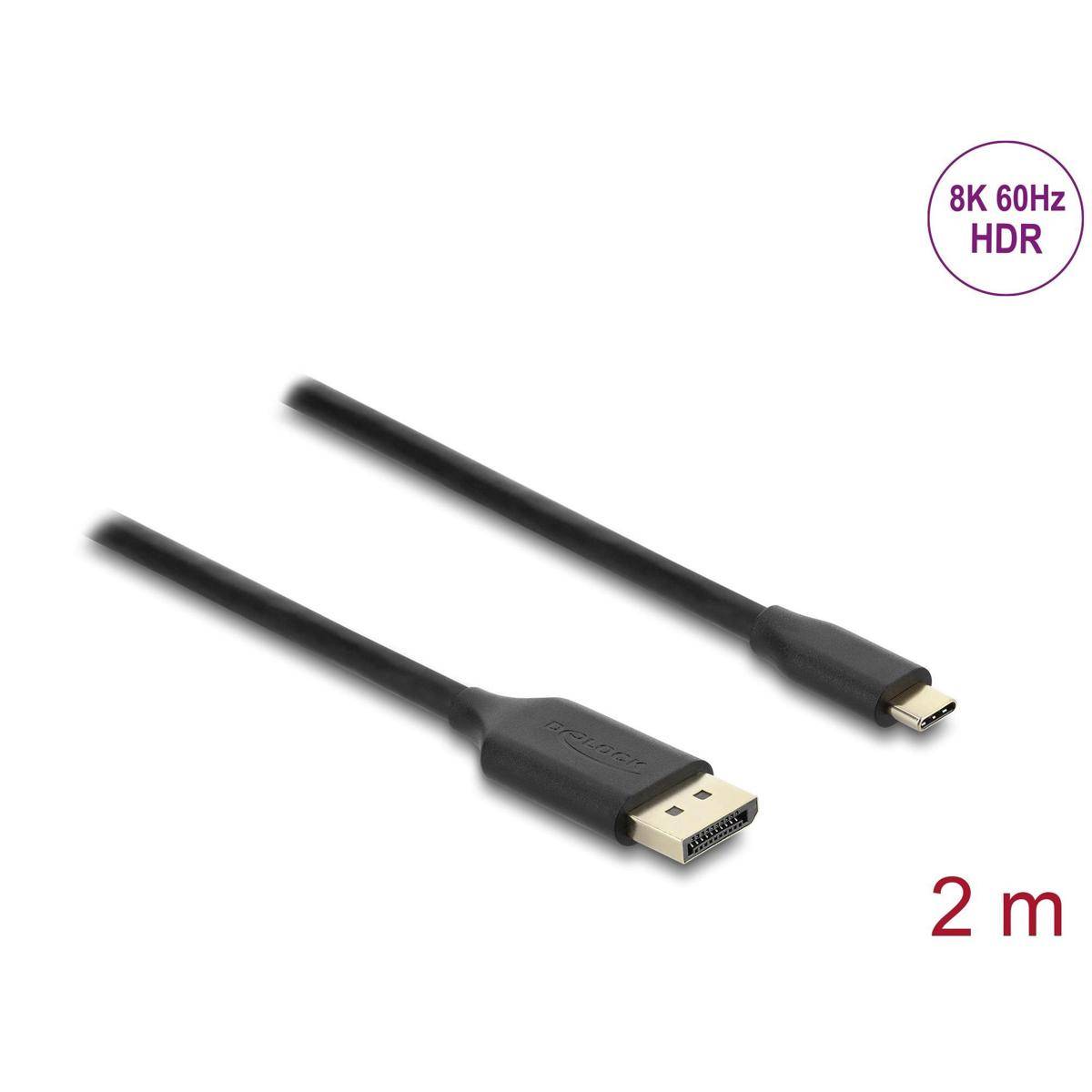 Delock USB Type-C™ zu DisplayPort Kabel (DP Alt Mode) 8K 60 Hz mit HDR Funktion 2 m schwarz