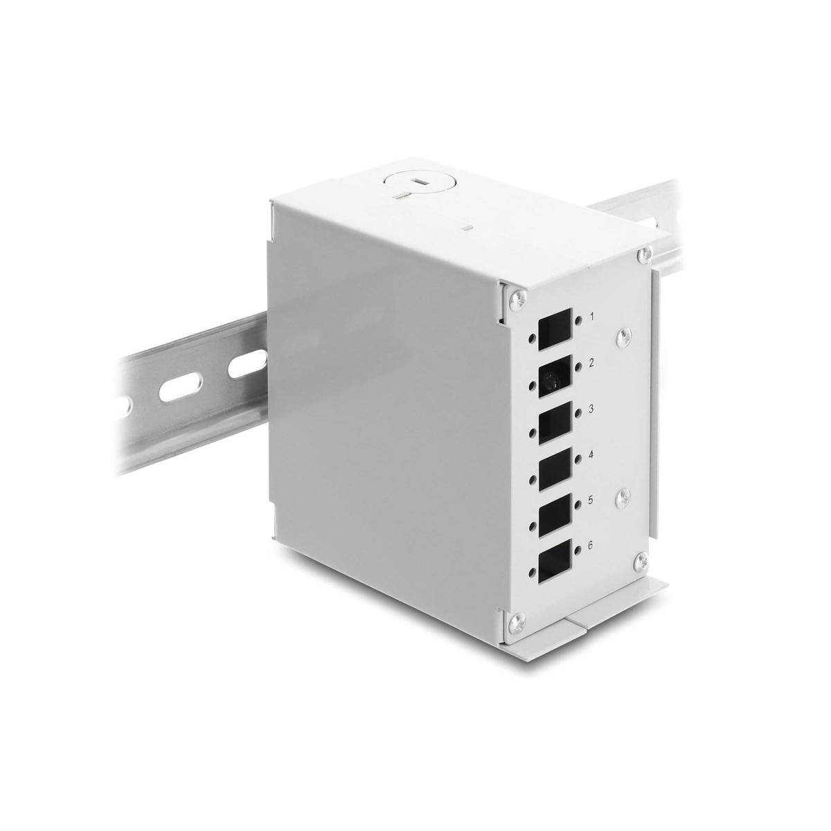 Delock LWL Patchfeld 6 Port für SC Simplex oder LC Duplex, grau, Metall, zur Hutschienenmontage