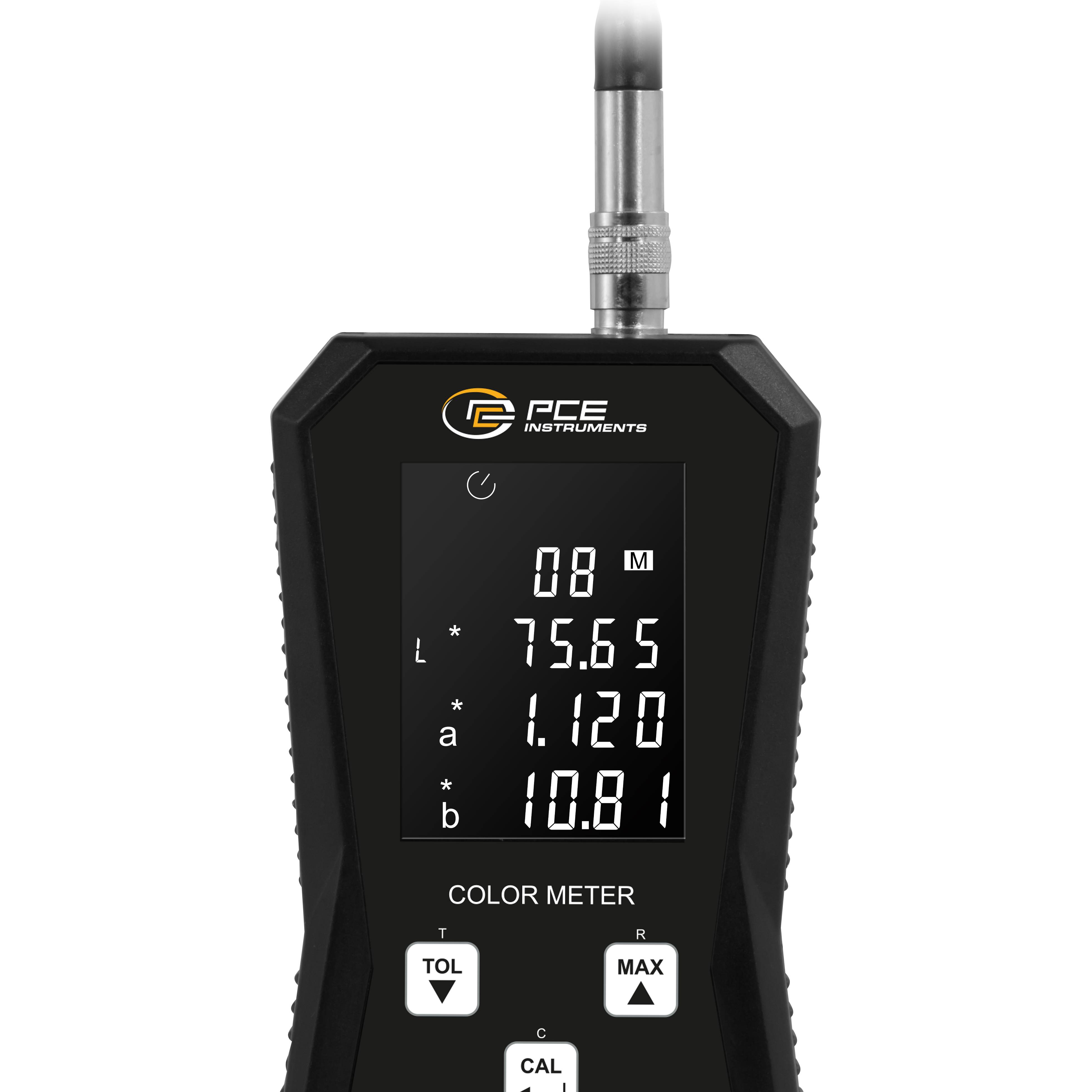 Ein digitales Farbmessgerät mit der Anzeige „L*: 75,5