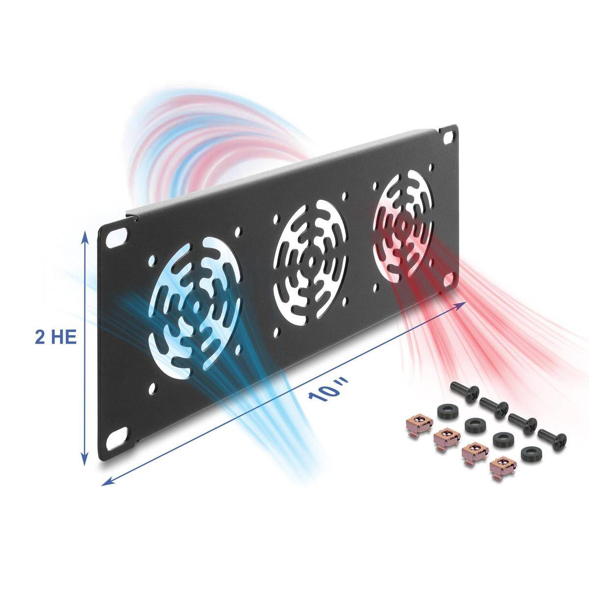 Delock 10″ 2 HE Rackblende für 3 Lüfter 60 x 60 mm dunkelgrau