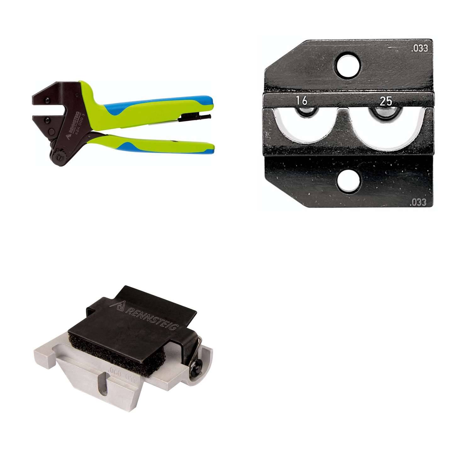 624 033 3 0 K2 Rennsteig Werkzeuge GmbH Crimpzange PEW12 für unisolierte Verbinder und Kabelschuhe inkl. Crimpeinsätze