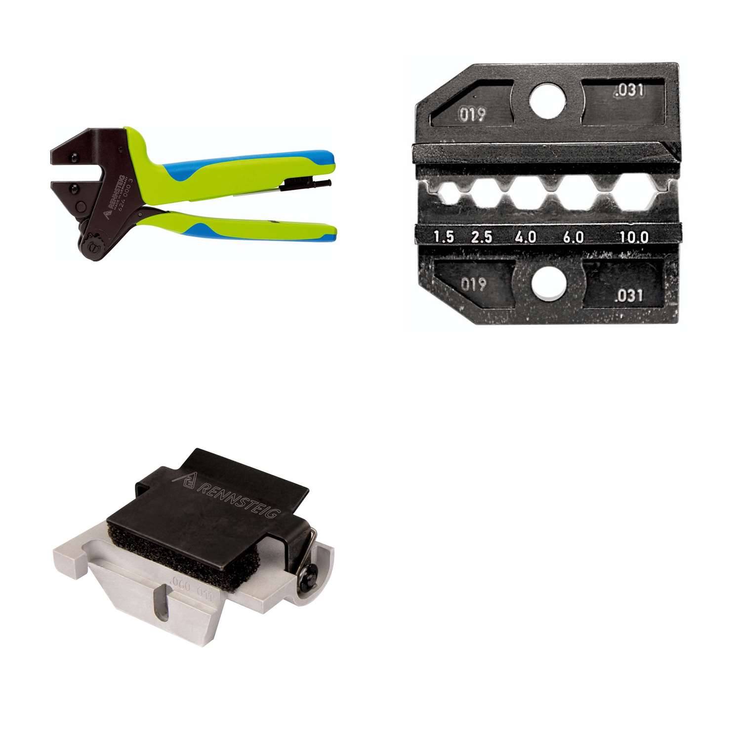 624 031 3 0 K2 Rennsteig Werkzeuge GmbH Crimpzange PEW12 für unisolierte Verbinder und Kabelschuhe inkl. Crimpeinsätze