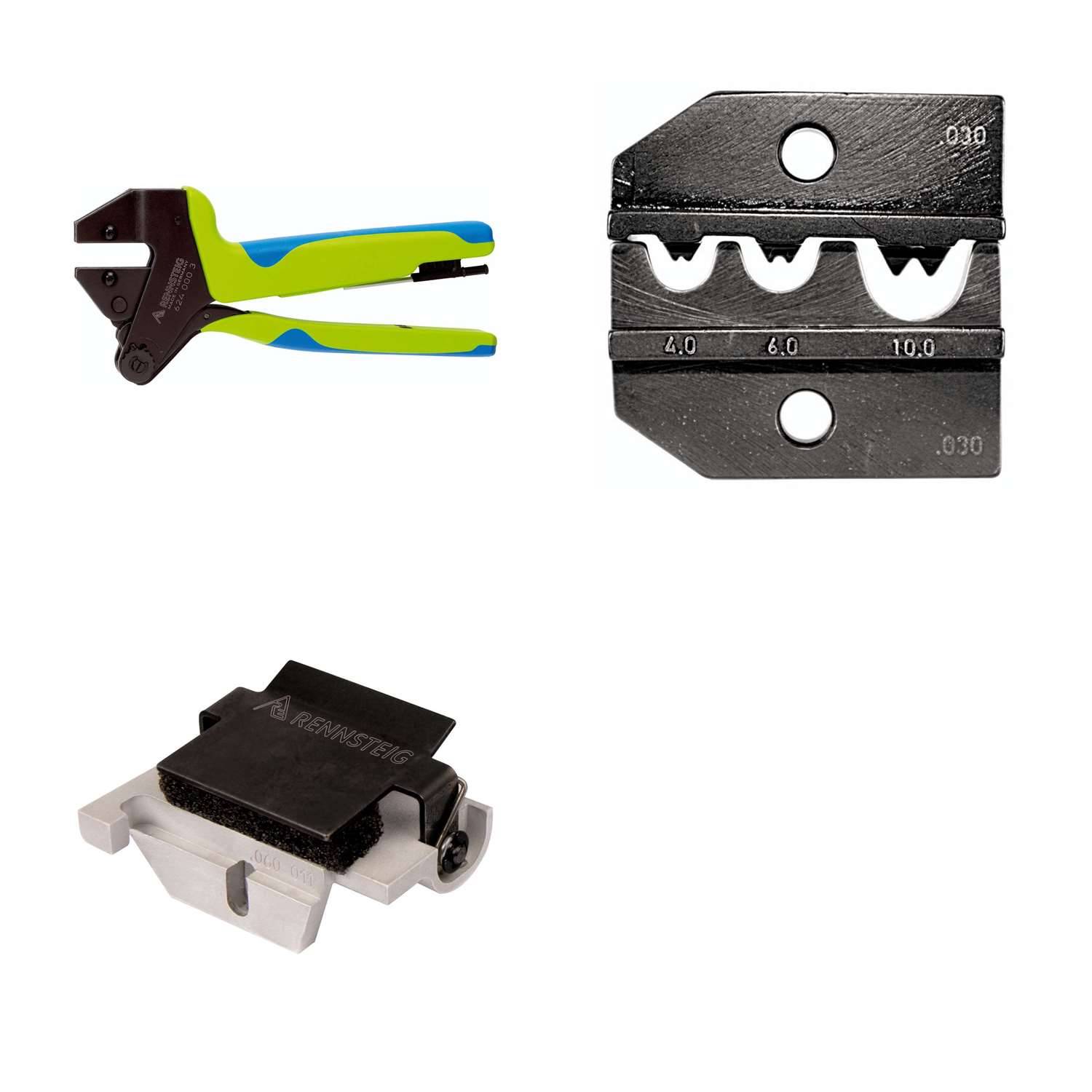 624 030 3 0 K2 Rennsteig Werkzeuge GmbH Crimpzange PEW12 für unisolierte Verbinder und Kabelschuhe inkl. Crimpeinsätze